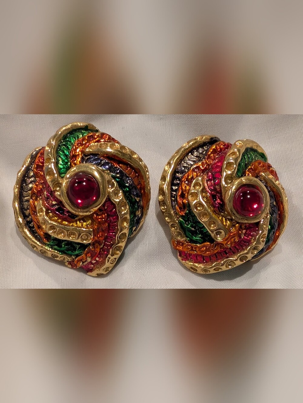 Jacky De G Gold-Tone Multicolor Swirl Clip-On Earrings